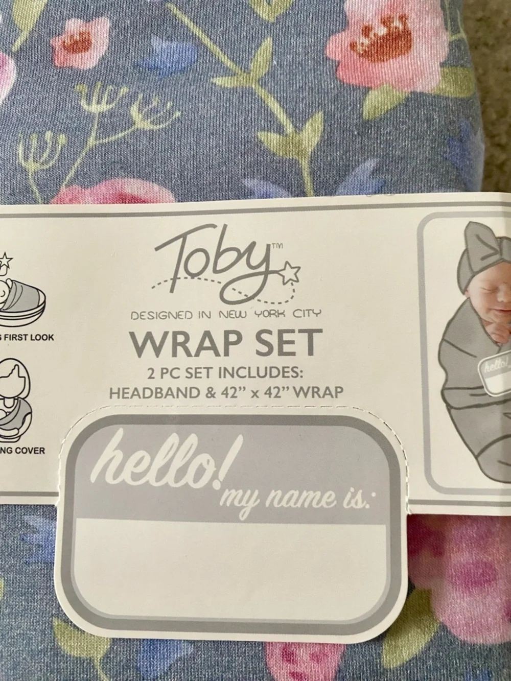 Toby Swaddle 2 Piece Blanket Wrap and Bow Headband Set Pink Blue One Size